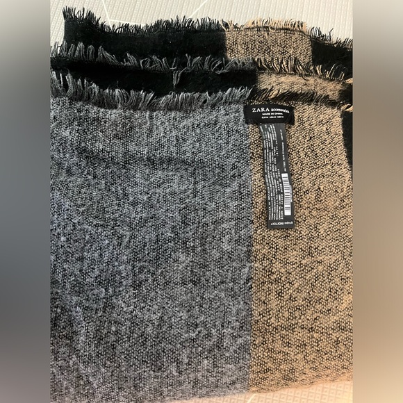 Zara Oversized Scarf Grey Black Beige - Picture 2 of 2